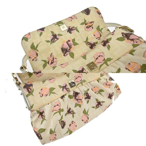 FENDI Logo Zucca Pattern Flower Hand Bag Canvas Leather Beige Pink Italy 88KB429 - Picture 9 of 15